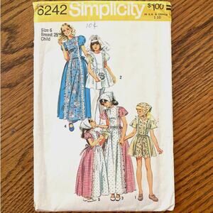 Vintage 1970s Simplicity 6242 Sewing Pattern Sz 6 Cottage Dress & Scarf COMPLETE